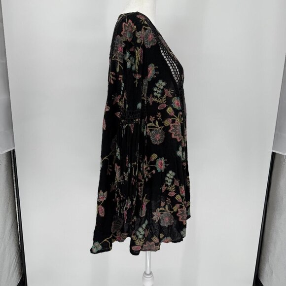 Free People Women's Just The Two Of Us Tunic Black Floral Long Sleeve Size Small - Picture 3 of 12